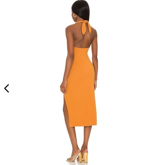 Lovers + Friends Midi Tie Halter Dress Burnt Orange Gold Mary Stretch High Slit - Picture 6 of 6